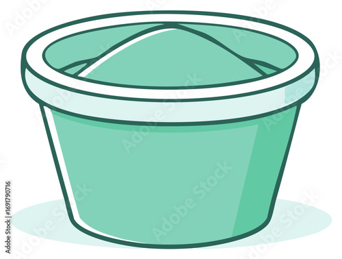 Illustration of a teal colored flower pot with white outline and a slight shadow.