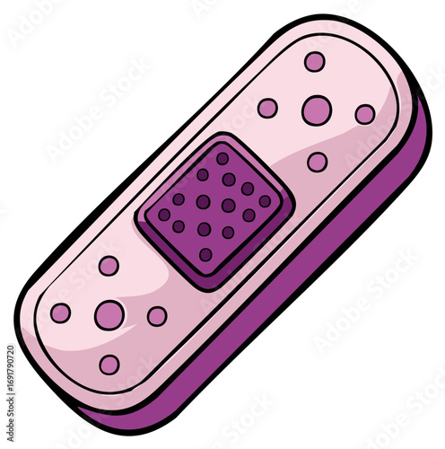 Cute pink and purple cartoon bandage for first aid and healing medical concepts illustration