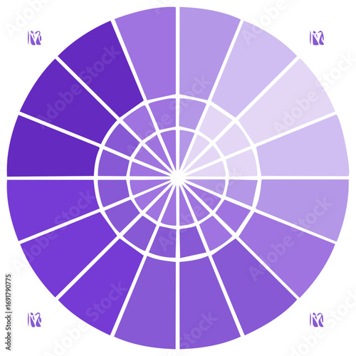 Concentric Circle Segments Displaying Purple Color Gradient with White Lines