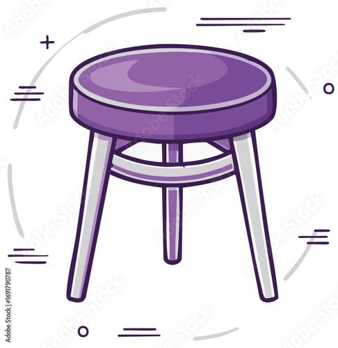 Purple Round Stool with Simple Modern Design and Abstract Circular Elements