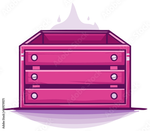Illustrative pink dresser with decorative design elements. Decorative illustration of a wooden dresser.