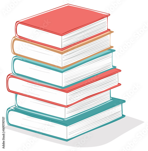 Colorful stack of educational books illustration representing knowledge learning and academic concepts
