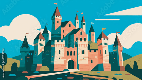 Illustration of Majestic Old Castles and Landscapes Vector Design Template