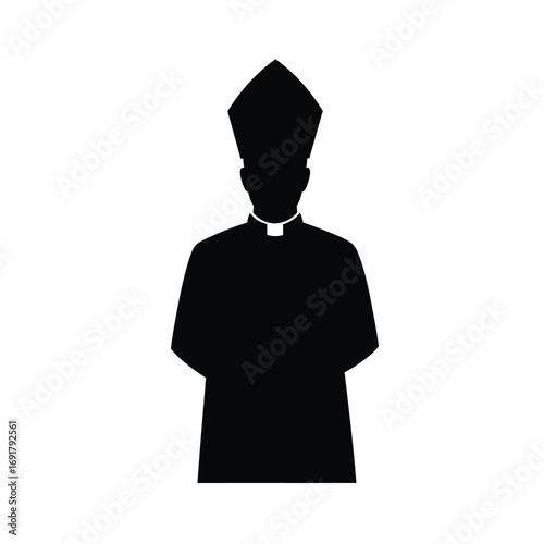Black silhouette of clergyman wearing mitre white icon