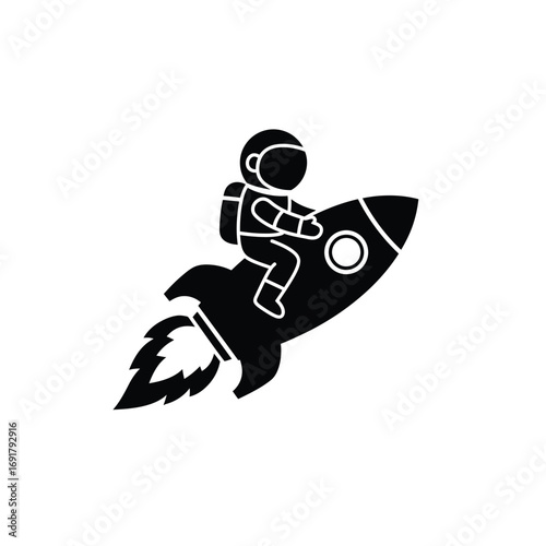 Astronaut riding rocket icon space travel