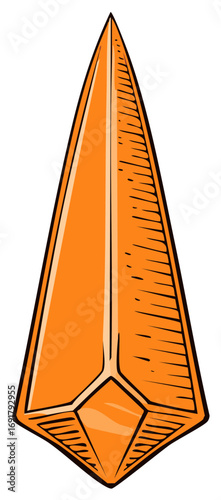 Vibrant Orange Arrowhead with Stylized Hatching and Sharp Point