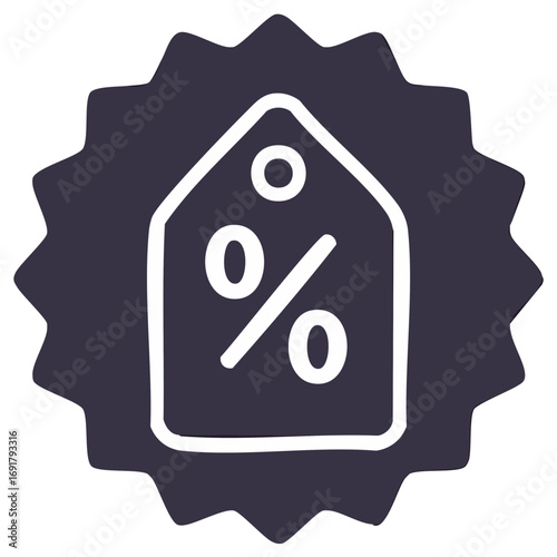 Hand drawn tag with percentage symbol for sale and discount promotions
