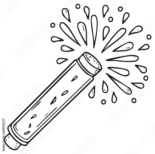 Drawn Salt Shaker with Water Droplets Splash in Black and White Vector Illustration
