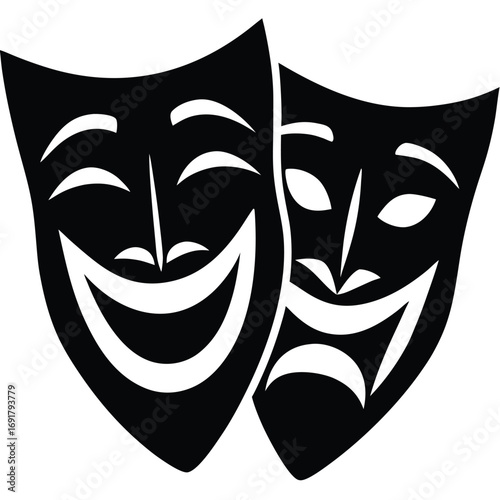 Black Comedy and Tragedy Theater Masks with Happy and Sad Expressions drama