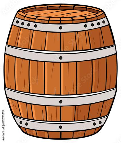 Wooden barrel with metal bands illustration
