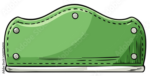 Green headboard illustration with stitching and button accents.