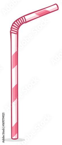 Cartoon Pink and White Striped Drinking Straw with Flexible Bending Section