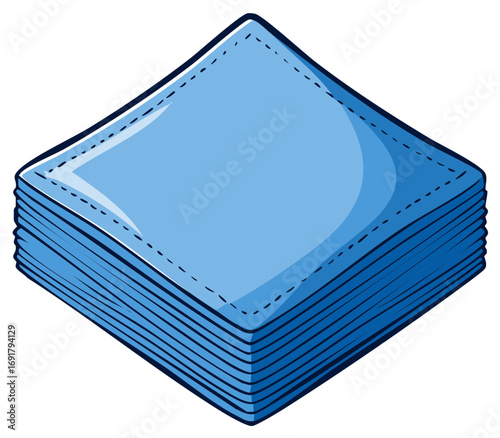 Stack of light blue napkins with stitched edges presented in a diamond shape