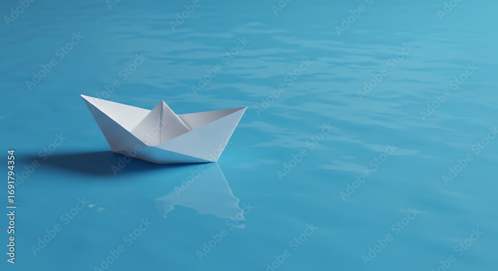 Obraz premium Paper Boat on Blue Surface