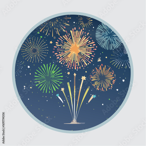 Fireworks Display in a Circle Bursting Colors and Light for Celebrations and Festive Occasions