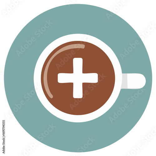 Positive morning coffee with plus symbol icon flat design vector illustration