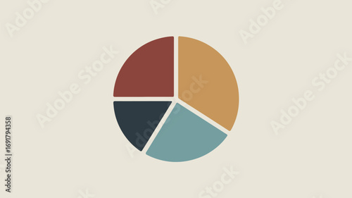 A simple pie chart with four segments in shades of brown, blue and beige on a light beige background