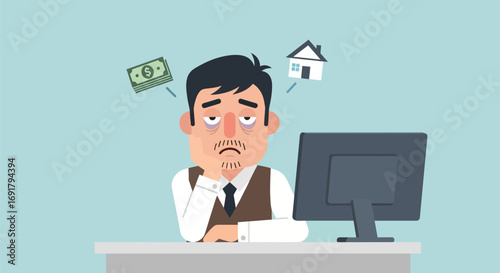 Stressed Businessman Thinking About Money and Home