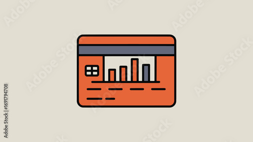 A stylized credit card with a bar graph displayed above horizontal lines on a light background