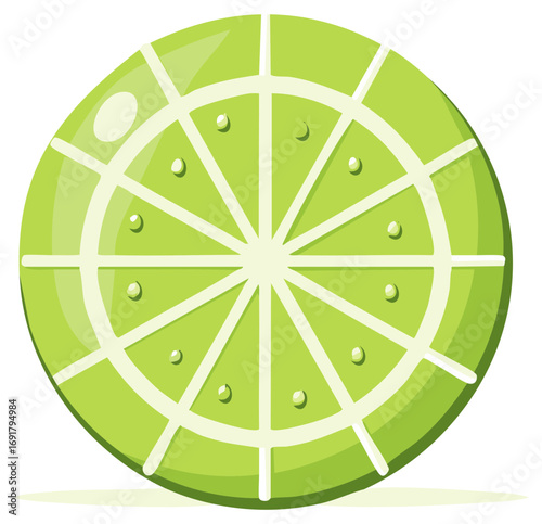Cartoon lime slice illustration with segments and water droplets