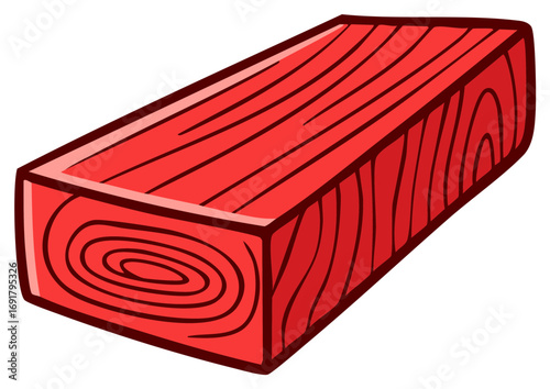 Cartoon Style Lumber Illustration in Bold Red Hues Wood Block Icon Symbol