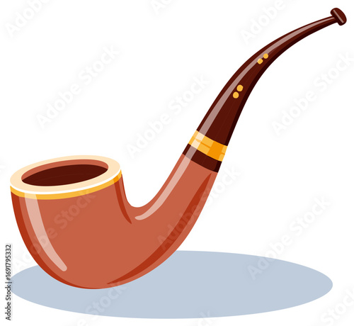 Classic brown wooden smoking pipe with a curved stem vector illustration
