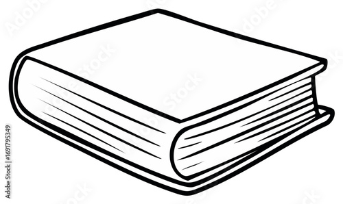 Closed book icon, vector illustration of black and white line drawing of hardcover book object