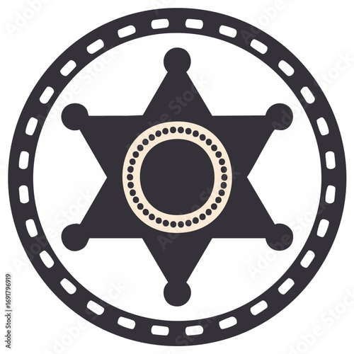Classic western sheriff badge icon with a cinema film strip frame vector illustration
