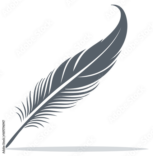 Elegant stylized grey feather icon graphic design element symbolizing lightness nature and writing