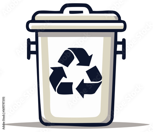 Illustration of a closed recycling bin with a recycling symbol for waste sorting and ecology