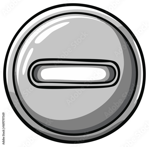 Grayscale illustration of a metallic minus symbol button with smooth rounded edges and a clean design