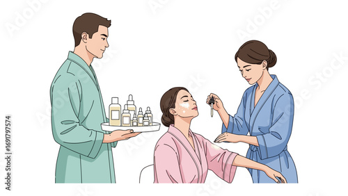 Professional makeup artist carefully applying eyeshadow to a client s eyelid with a brush in a beauty salon setting