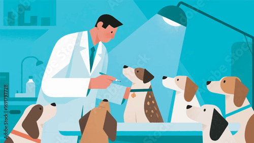 illustration of a doctor treating dogs vector design template