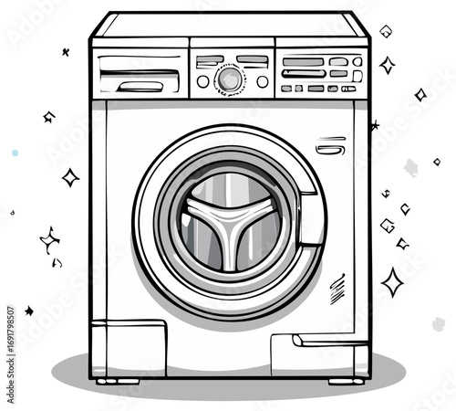 Washing machine illustration line art.