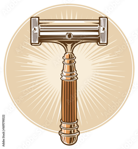 Elegant Classic Safety Razor with Metallic Finish and Circular Burst Design, Shaving Equipment