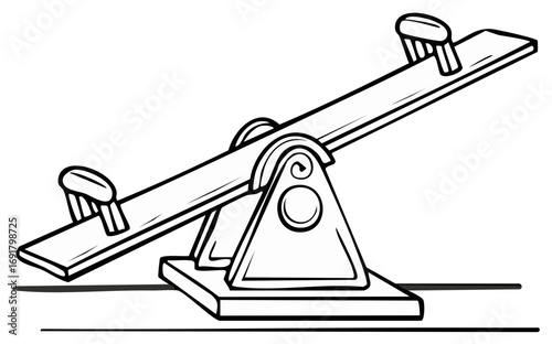 Simple cartoon seesaw in black and white with handles at each end for children's play