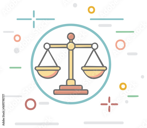 Stylized Icon of Balance Scales Representing Justice and Equality in a Clean, Modern Design