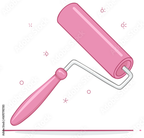 Pink Paint Roller Tool with Handle for Wall Painting Home Interior Design Project