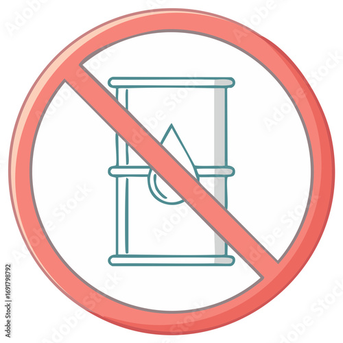 Illustration of the no petroleum products sign for warning to prohibit oil and gas or chemical barrel using in certain area