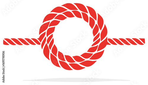 Bold Red Rope Circle Isolated Symbol Strong Connection Tightly Bound Together