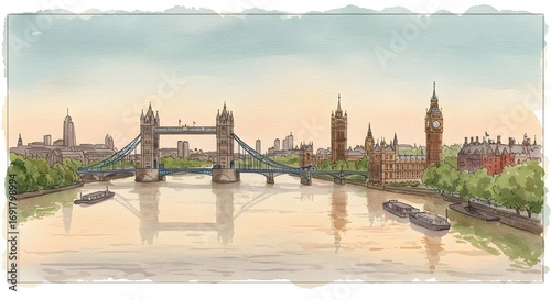 Watercolor london skyline view
