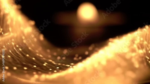 Abstract Golden Fiber Optics Network Flowing With Light Particles.