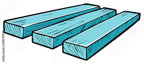 Illustration of Blue Wood Planks in a Row for Construction Materials