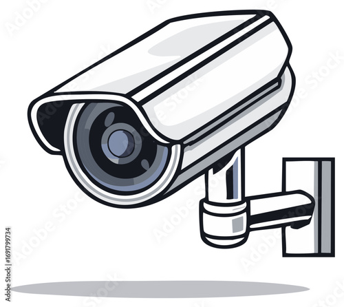 Security Camera Isolated, Surveillance System Protecting Home, Cartoon Style Video Camera Mounted on a Wall
