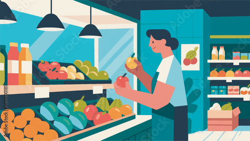 illustration of women choosing fruit vector design template