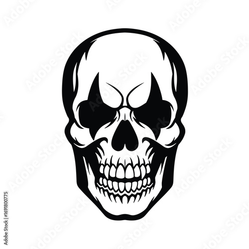 Black skull with sharp teeth and eye sockets white