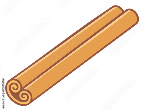 Single cinnamon stick illustration with visible layers and natural light brown tones for culinary creativity