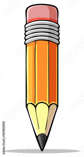 Illustration of a Number Two Pencil with Eraser and Grey Tip, School and Office Supplies