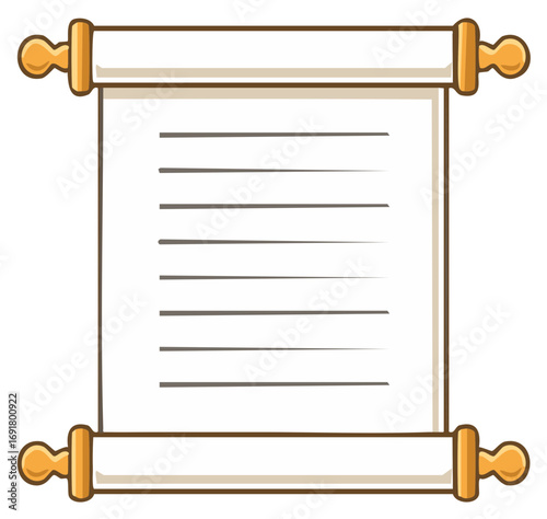 Open scroll with text lines and decorative wooden scroll ends
