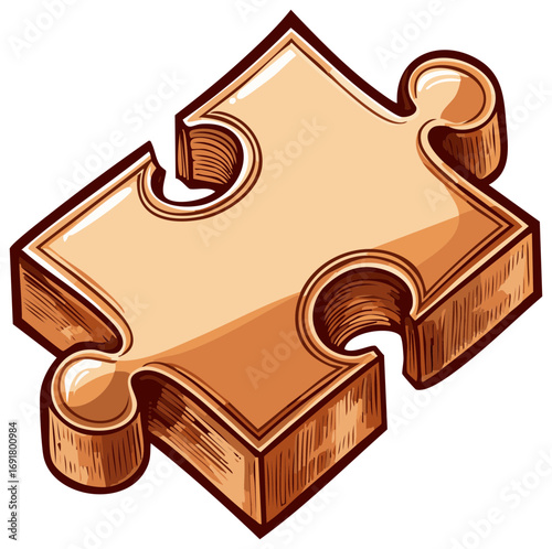 Isometric Puzzle Piece Vector Illustration, Game Element, Outline Style, Connecting and Assembling, Completion